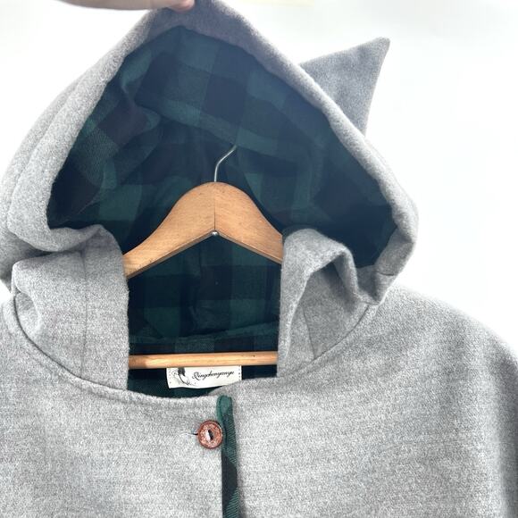 Lingchenyanyu Gray Wool Cat Ears Hooded Cape Coat Kawaii Womens Medium - Picture 5 of 9